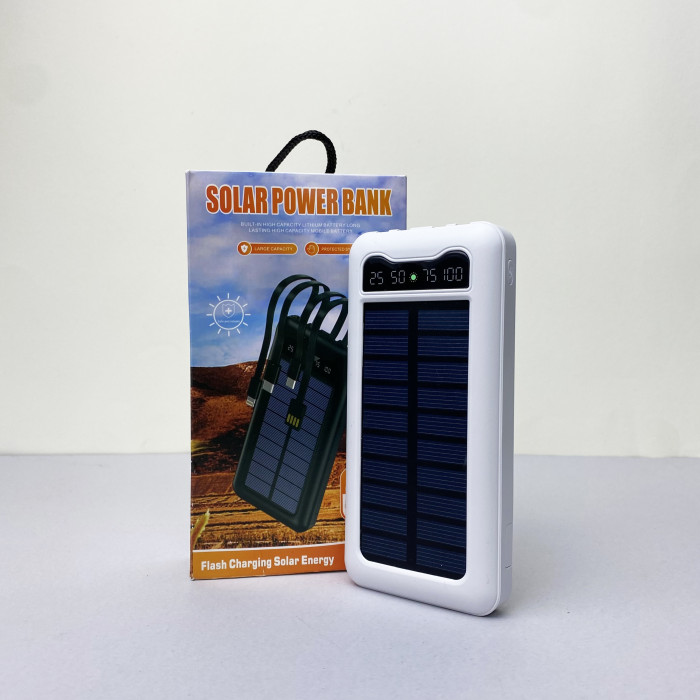 Power Bank Solar с кабелем USB+Micro+Type-C+Lightning (10000mAh) Белый 