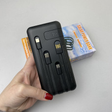 Power Bank Solar с кабелем USB+Micro+Type-C+Lightning (10000mAh) Черный