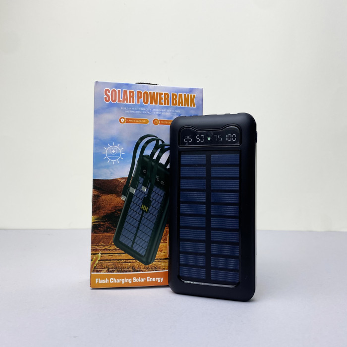 Power Bank Solar с кабелем USB+Micro+Type-C+Lightning (10000mAh) Черный