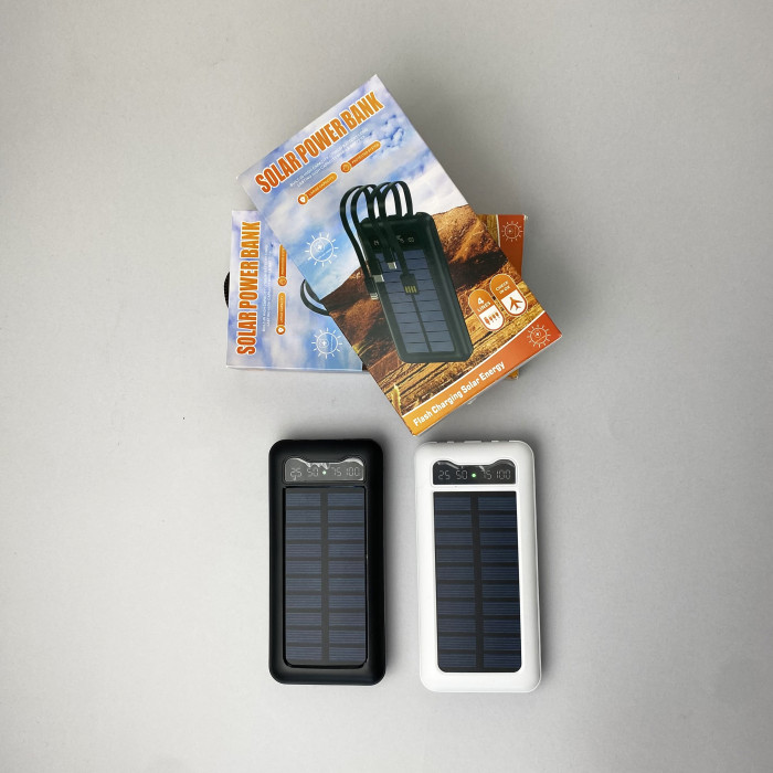 Power Bank Solar с кабелем USB+Micro+Type-C+Lightning (10000mAh) Белый 