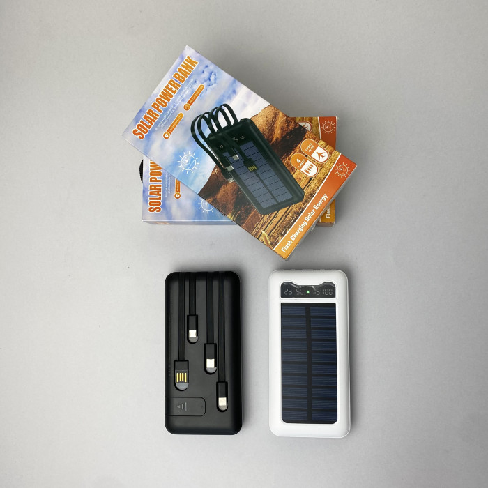 Power Bank Solar с кабелем USB+Micro+Type-C+Lightning (10000mAh) Белый 