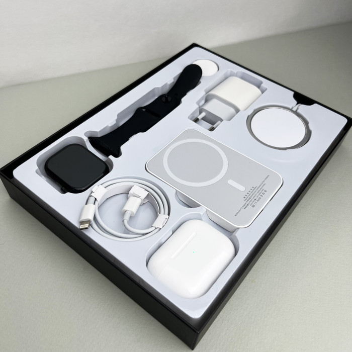 Комплект Megabox 6в1 - Watch 9 / Air Pro 2 / Battary Pack / MagSafe / 20W Type-С / Кабель 3х / Ремешок (Черный)  