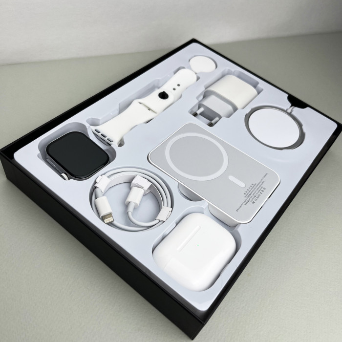 Комплект Megabox 6в1 - Watch 9 / Air Pro 2 / Battary Pack / MagSafe / 20W Type-С / Кабель 3х / Ремешок (Белый)