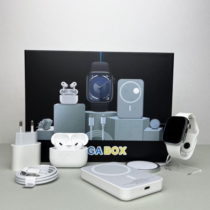 Комплект Megabox 6в1 - Watch 9 / Air Pro 2 / Battary Pack / MagSafe / 20W Type-С / Кабель 3х / Ремешок (Белый)