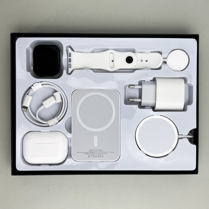 Комплект Megabox 6в1 - Watch 9 / Air Pro 2 / Battary Pack / MagSafe / 20W Type-С / Кабель 3х / Ремешок (Белый)