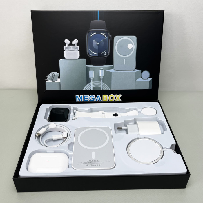 Комплект Megabox 6в1 - Watch 9 / Air Pro 2 / Battary Pack / MagSafe / 20W Type-С / Кабель 3х / Ремешок (Белый)