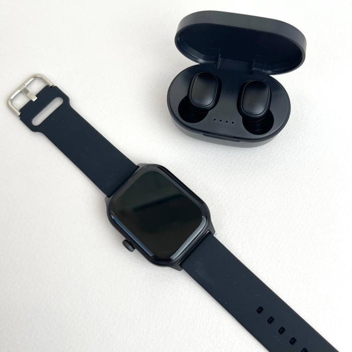 Комплект WK76 - Smart Watch / Наушники Air Dots / 3 ремешка / Защитный чехол и пленка (Черный)