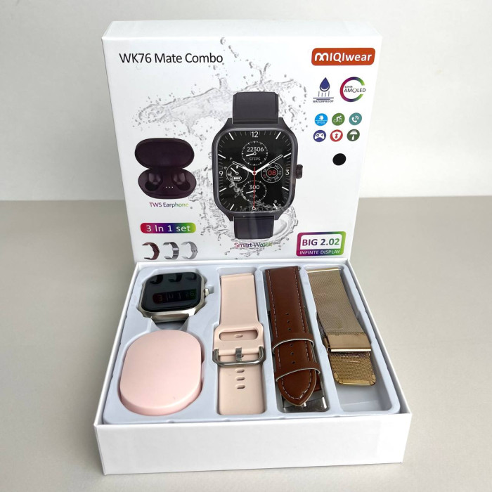 Комплект WK76 - Smart Watch / Наушники Air Dots / 3 ремешка / Защитный чехол и пленка (Розовый)