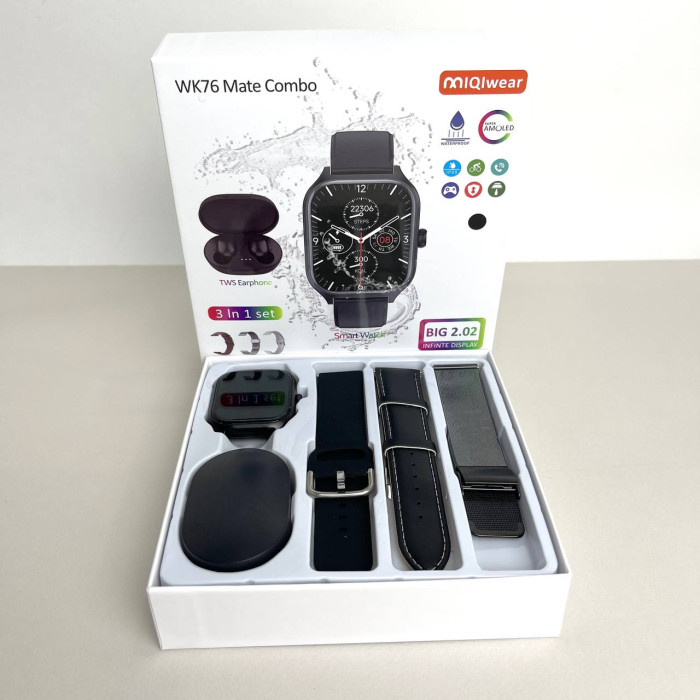 Комплект WK76 - Smart Watch / Наушники Air Dots / 3 ремешка / Защитный чехол и пленка (Черный)