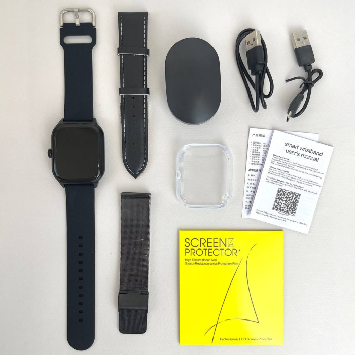Комплект WK76 - Smart Watch / Наушники Air Dots / 3 ремешка / Защитный чехол и пленка (Черный)