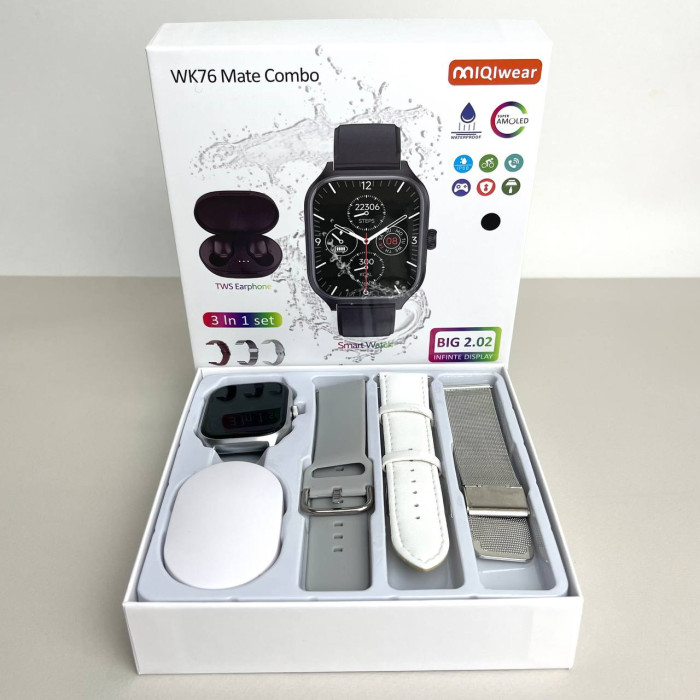 Комплект WK76 - Smart Watch / Наушники Air Dots / 3 ремешка / Защитный чехол и пленка (Серый)