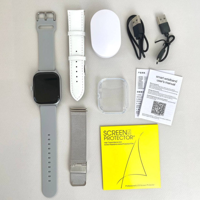 Комплект WK76 - Smart Watch / Наушники Air Dots / 3 ремешка / Защитный чехол и пленка (Серый)
