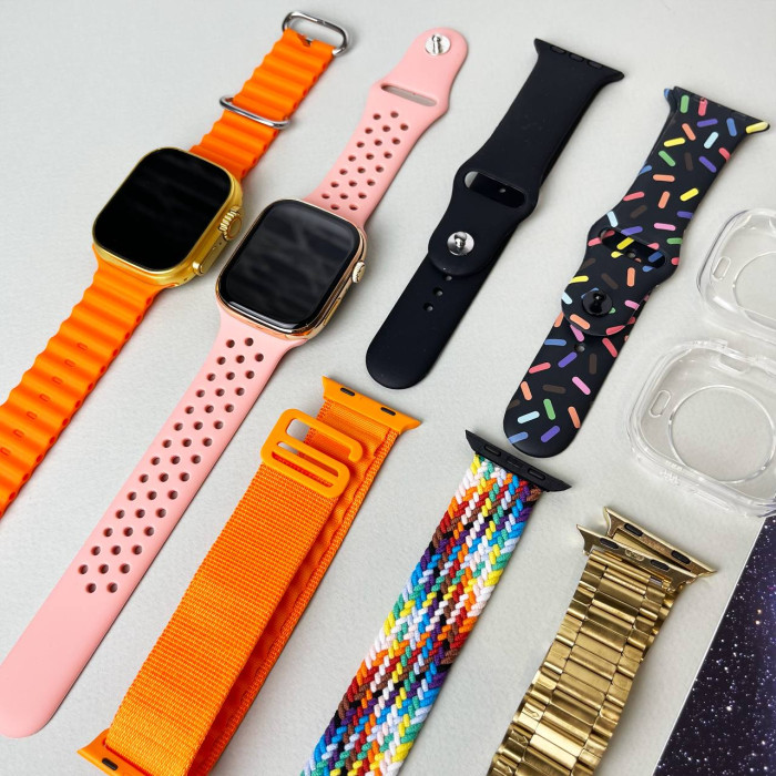 Комплект i50 - Watch Ultra 2 / Smart Watch 9 / 7 ремешков / 2 защитных чехла (Оранжевый)