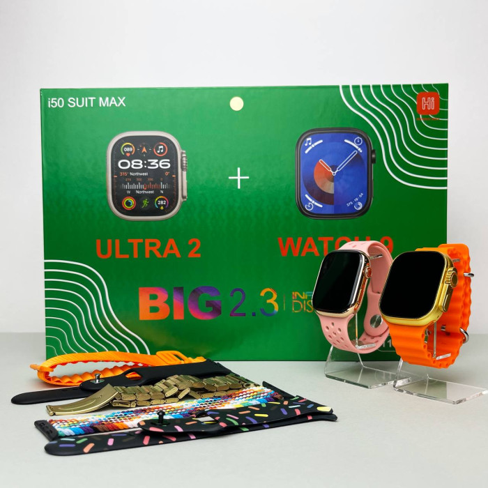 Комплект i50 - Watch Ultra 2 / Smart Watch 9 / 7 ремешков / 2 защитных чехла (Оранжевый)