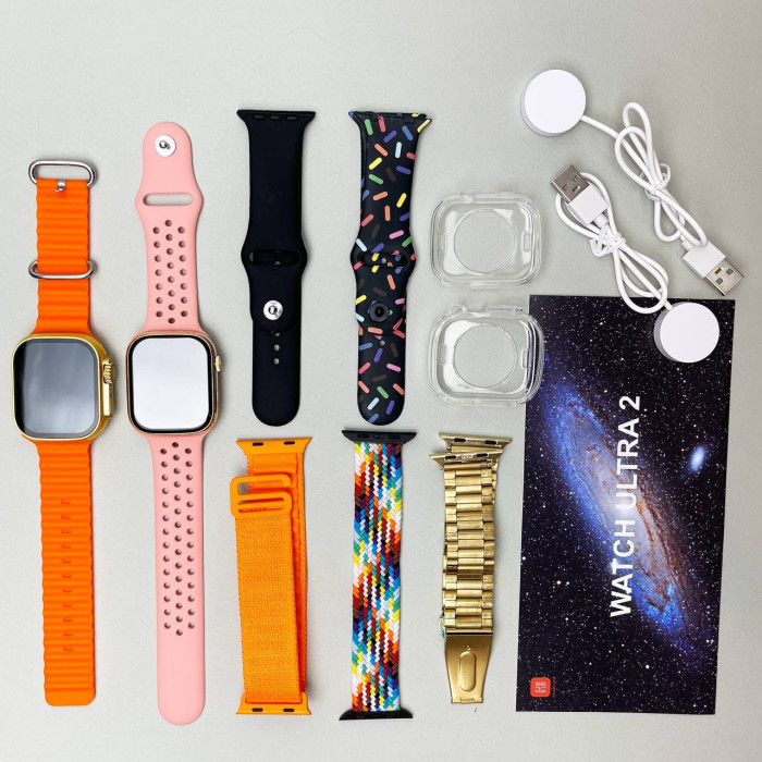 Комплект i50 - Watch Ultra 2 / Smart Watch 9 / 7 ремешков / 2 защитных чехла (Оранжевый)