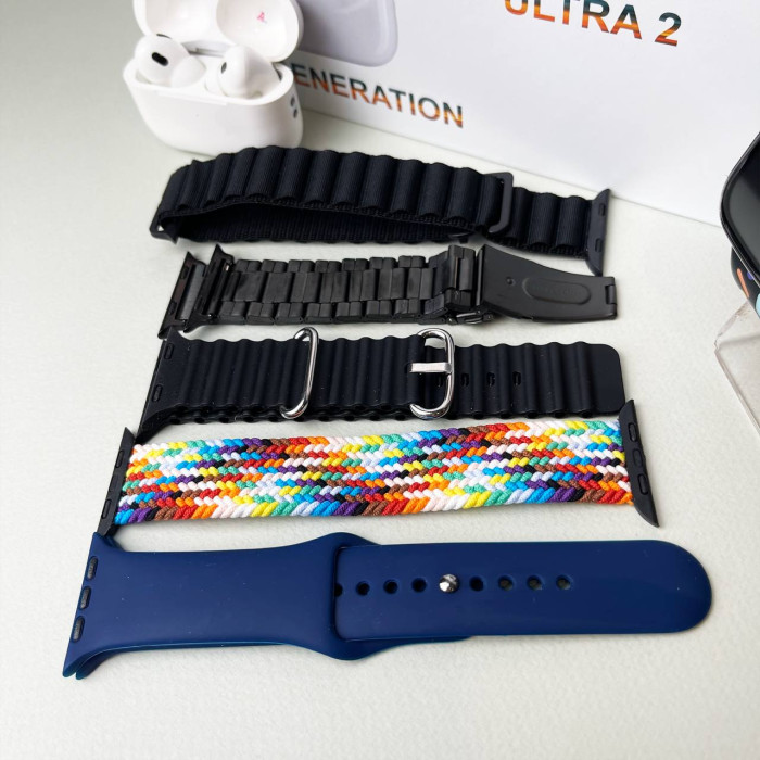 Комплект i60 - Watch Ultra 2 / Smart Watch 9 / Air Pro 2 / 7 ремешков / 2 защитных чехла (Черный)
