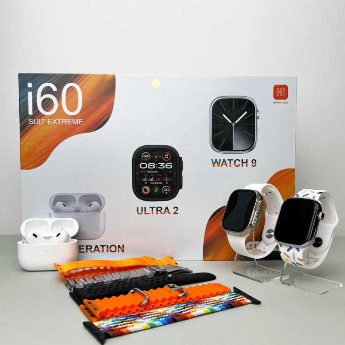 Комплект i60 - Watch Ultra 2 / Smart Watch 9 / Air Pro 2 / 7 ремінців / 2 захисних чохла (Білий)