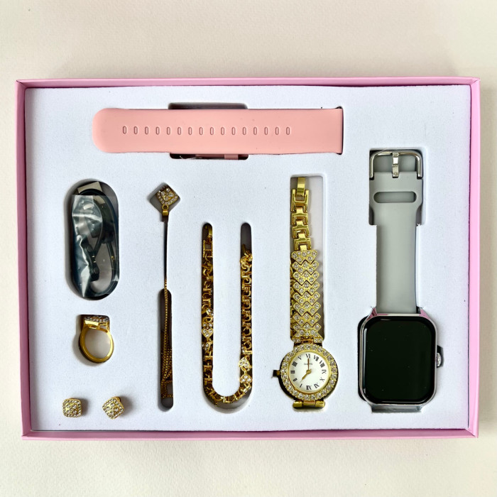 Комплект A58 Plus 7в1 - Smart Watch / Кварцевые часы / Украшения / 2 ремешка (Серый)