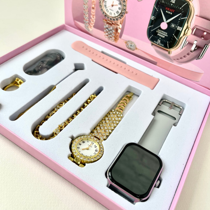 Комплект A58 Plus 7в1 - Smart Watch / Кварцевые часы / Украшения / 2 ремешка (Серый)