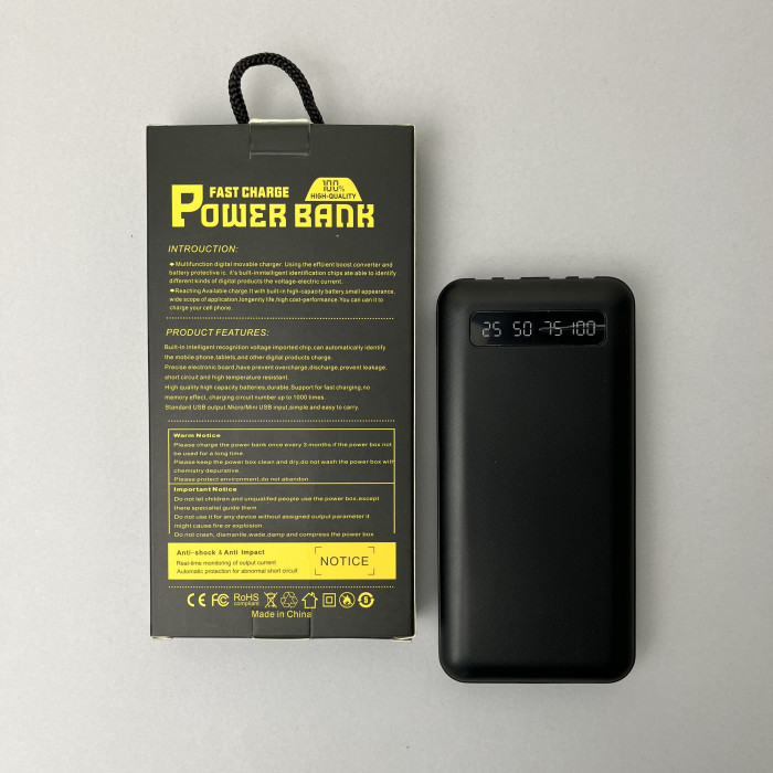 Power Bank Box LED с кабелем USB+Micro+Type-C+Lightning (10000mAh) Черный