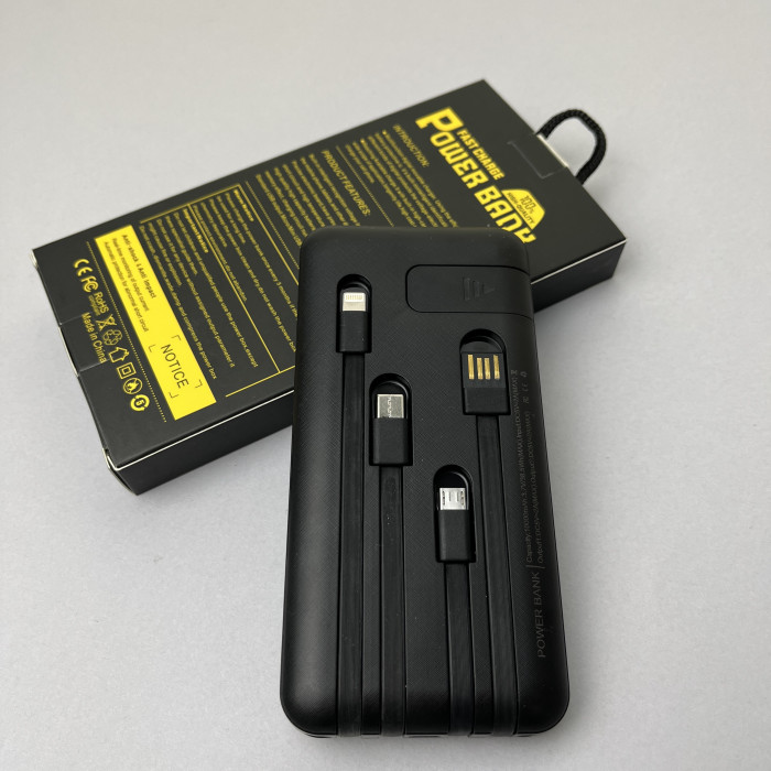 Power Bank Box LED с кабелем USB+Micro+Type-C+Lightning (10000mAh) Черный