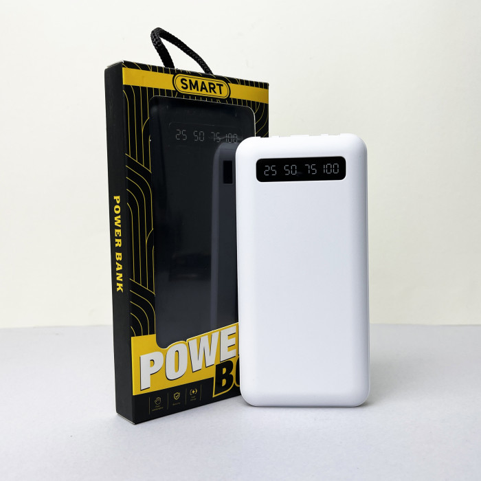  Power Bank Box LED с кабелем USB+Micro+Type-C+Lightning (10000mAh) Белый