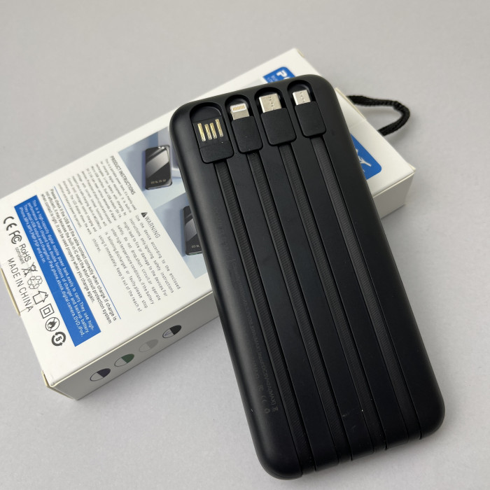 Power Bank Fast Charge с кабелем USB+Micro+Type-C+Lightning (10000mAh) Черный 