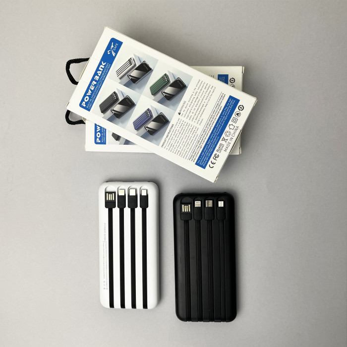 Power Bank Fast Charge с кабелем USB+Micro+Type-C+Lightning (10000mAh) Белый 