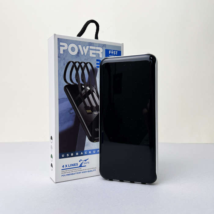 Power Bank Fast Charge с кабелем USB+Micro+Type-C+Lightning (10000mAh) Белый 