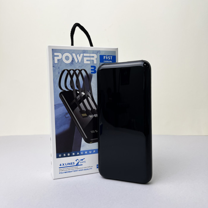 Power Bank Fast Charge с кабелем USB+Micro+Type-C+Lightning (10000mAh) Черный 