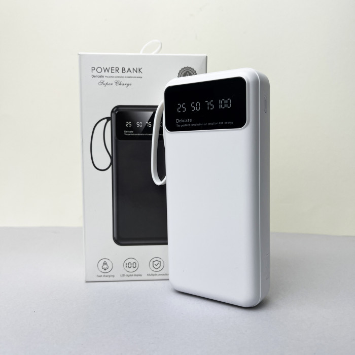 Power Bank Super с кабелем USB+Micro+Type-C+Lightning (20000mAh) Белый 