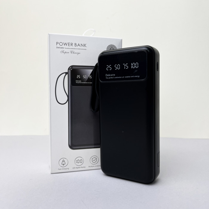  Power Bank Super с кабелем USB+Micro+Type-C+Lightning (20000mAh) Черный 