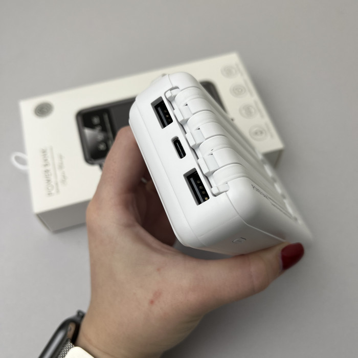 Power Bank Super с кабелем USB+Micro+Type-C+Lightning (20000mAh) Белый 