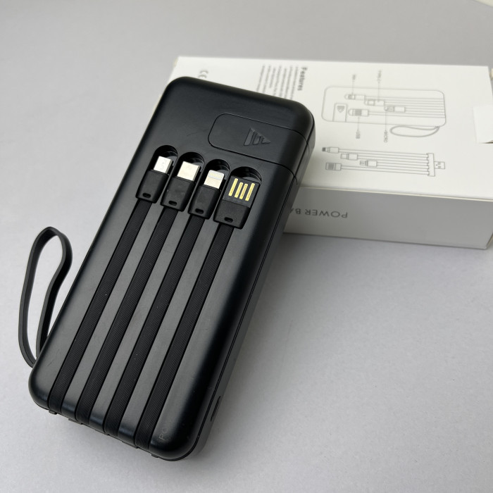 Power Bank Super с кабелем USB+Micro+Type-C+Lightning (20000mAh) Черный 