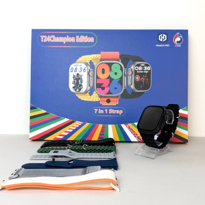 Розумний годинник Smart Ultra T24 + 7 ремінців (Чорний)