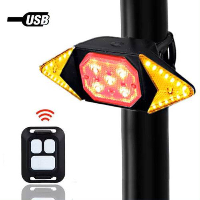 Велофонарь с поворотами LY-6700 (red+yellow+blue) с аккумулятором + пульт управления