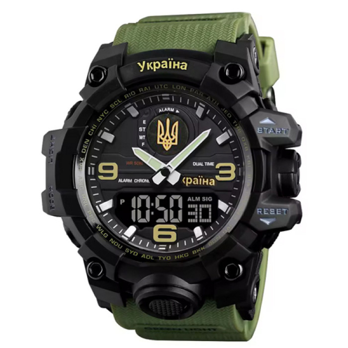 Годинник наручний Skmei 1586AG Ukraine (Зелений)