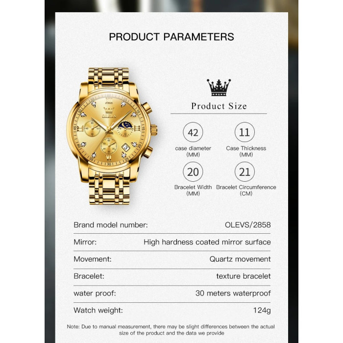 Годинник наручний Olevs 2858 Gold