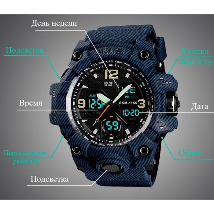 Годинник наручний Skmei 1155BDMBU Denim Blue