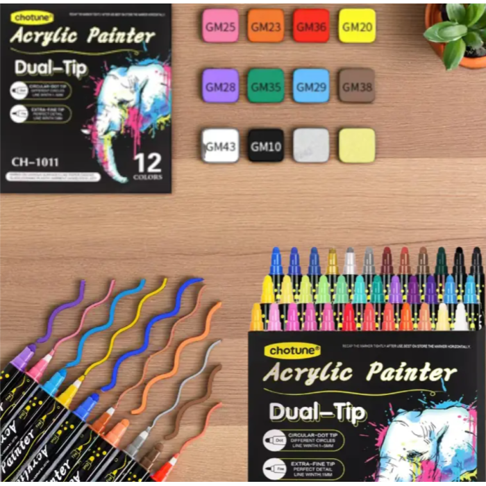  Двусторонние акриловые маркеры Acrylic Painter CH-1011 12 шт.