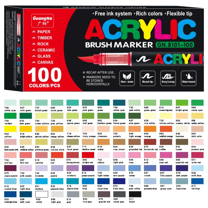Акриловые маркеры GuangNa Brush GN-8101 с мягкой кисточкой 100 шт.