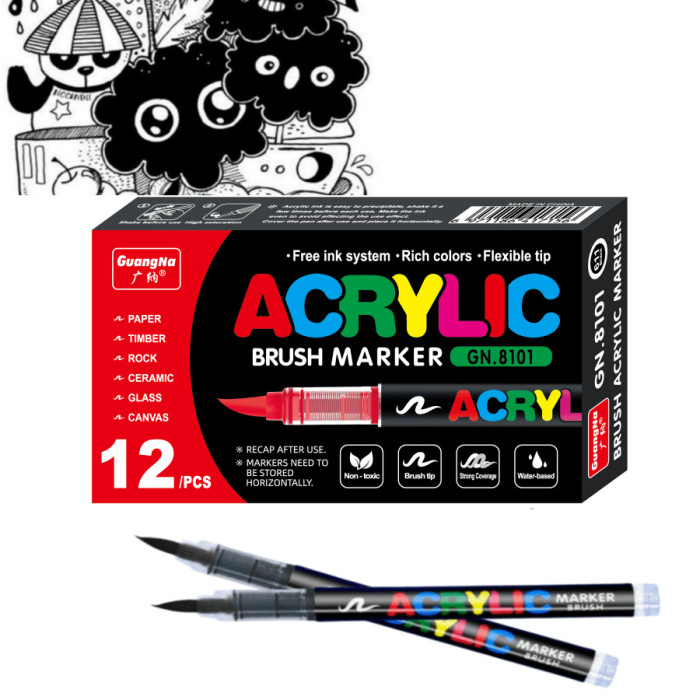 Акриловые маркеры GuangNa Brush GN-8101 с мягкой кисточкой 12 шт.