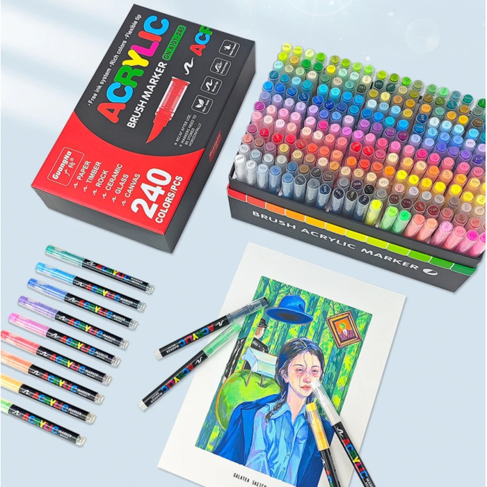 Акриловые маркеры GuangNa Brush GN-8101 с мягкой кисточкой 240 шт.