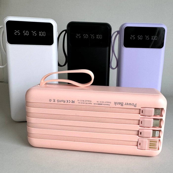 Power Bank Intelligent Fast з кабелем USB+Micro+Type-C+Lightning (30000mAh) Черный