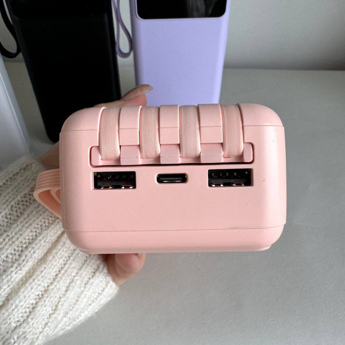 Power Bank Intelligent Fast с кабелем USB+Micro+Type-C+Lightning (30000mAh) Розовый
