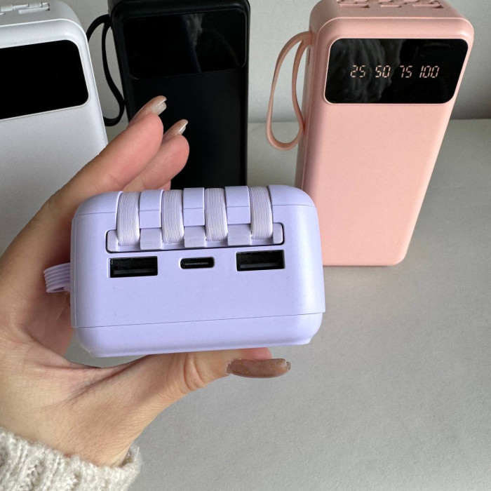 Power Bank Intelligent Fast с кабелем USB+Micro+Type-C+Lightning (30000mAh) Сиреневый