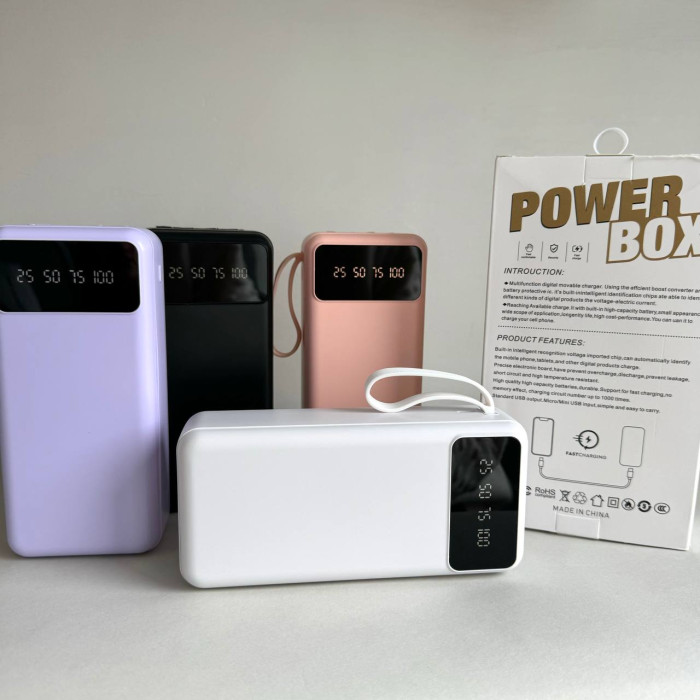 Power Bank Intelligent Fast с кабелем USB+Micro+Type-C+Lightning (30000mAh) Белый