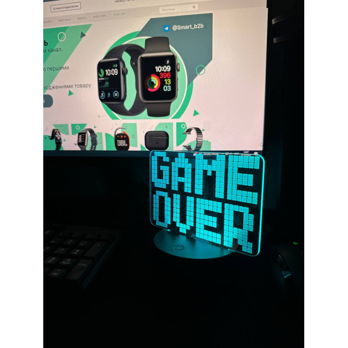 Светильник настольный RGB 3D + пульт (Game Over) Lux
