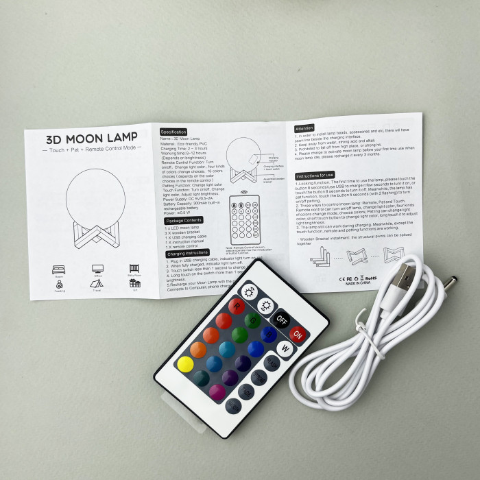 Светильник настольный Луна 3D RGB 10 см + пульт