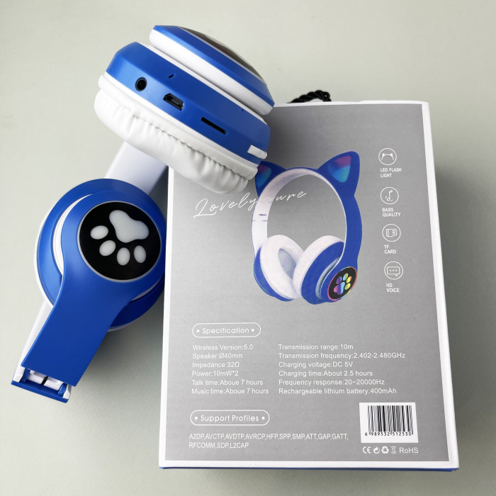 Беспроводные наушники Cat Ear RGB STN-28 (Синий)